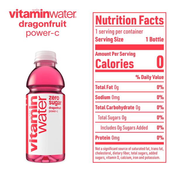 Vitaminwater Zero Power C - Dragonfruit Flavored Vitamin Water, 16.9oz 6-Pack