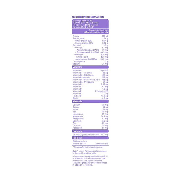 ミルク bubs Organic 1 (0~6 Months ) 800g Bubs Essential Baby Formula with Iron, Cow Milk-Based, for