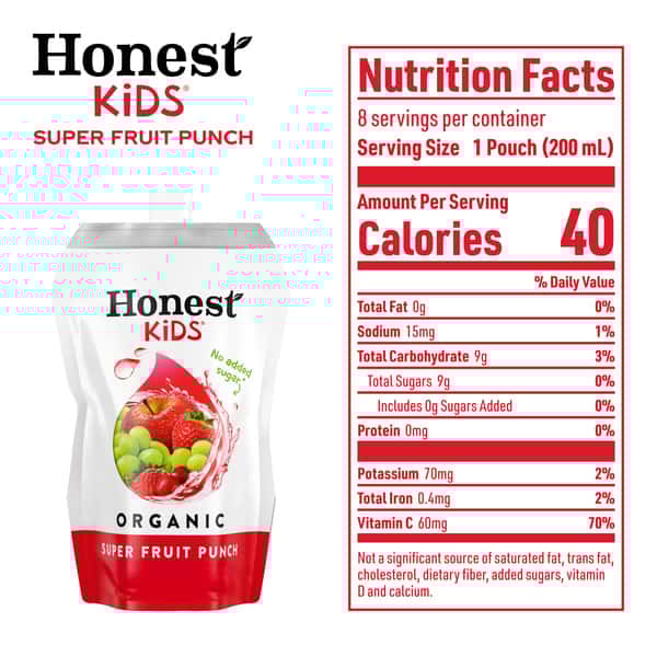 Honest Kids Organic Juice Drink Pouches Super Fruit Punch, 8 Pack