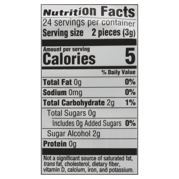 Nutrition facts for Dentyne Ice Arctic Chill Sugar Free Gum 3 Packs