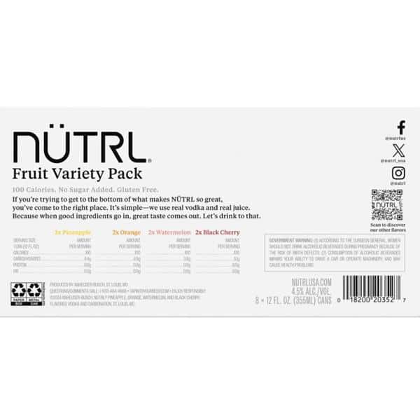 Nutrl Vodka Seltzer Nutrition Facts