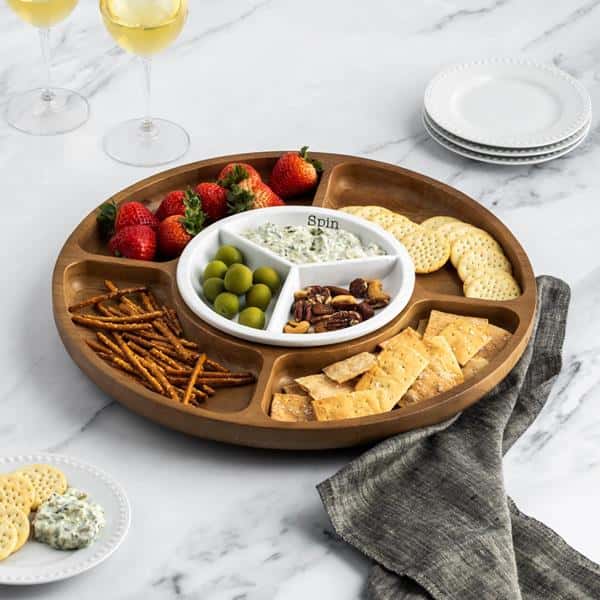 Mud Pie Sectioned Wood Lazy Susan and Ceramic Dish | Hy-Vee Aisles
