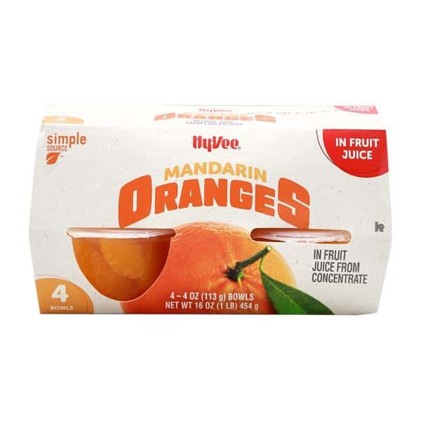 Hy-Vee Mandarin Oranges in 100% Juice 4-4 oz Bowls | Hy-Vee Aisles