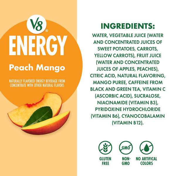 V8 +Energy Peach Mango 12Pk | Hy-Vee Aisles Online Grocery Shopping
