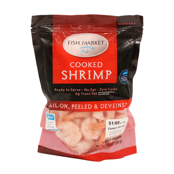 Fish Market Cooked Shrimp, Tail-On, Peeled & Deveined 51/60Ct | Hy