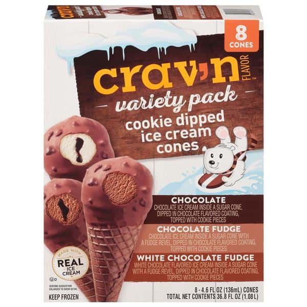 Crav'n Flavor Variety Pack Cookie Dipped Ice Cream Cones 8-4.6 fl