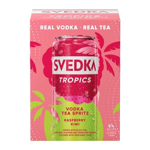 SVEDKA Tropics Raspberry Kiwi Vodka Tea Spritz Canned Cocktail, 4