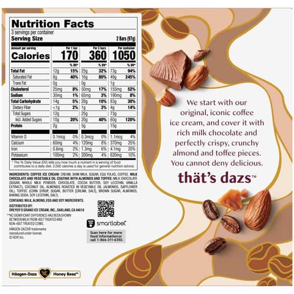 Häagen-Dazs Coffee Almond Crunch Snack Size Ice Cream Bars 6 Count