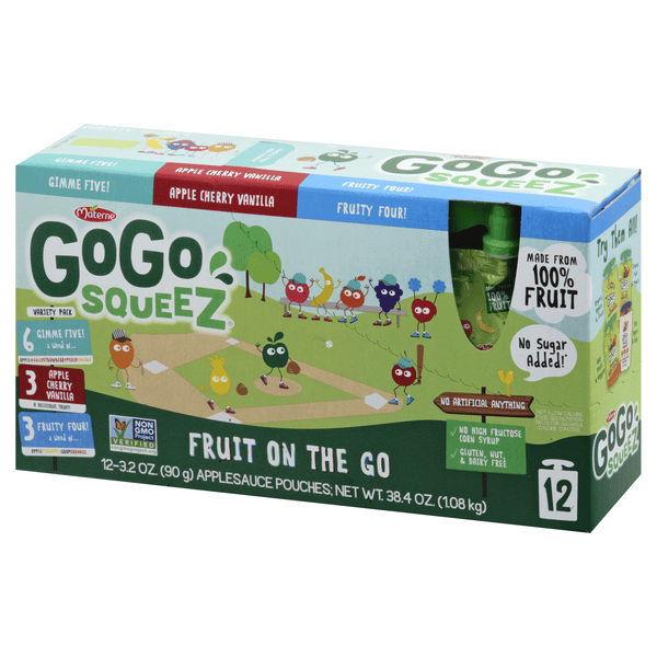 Gogo Squeez Fruit On The Go No Sugar Added Variety Pack, 12-3.2 oz