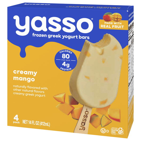 Yasso Greek Yogurt Bars, Creamy Mango, 4-3.5 fl oz | Hy-Vee Aisles