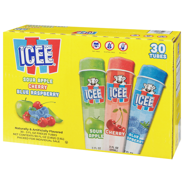Icee Cherry, Sour Apple And Blue Raspberry Freeze Tubes Variety
