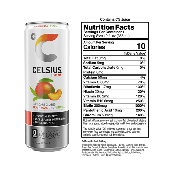Celsius Live Fit Peach Mango Green Tea 4Pk | Hy-Vee Aisles Online