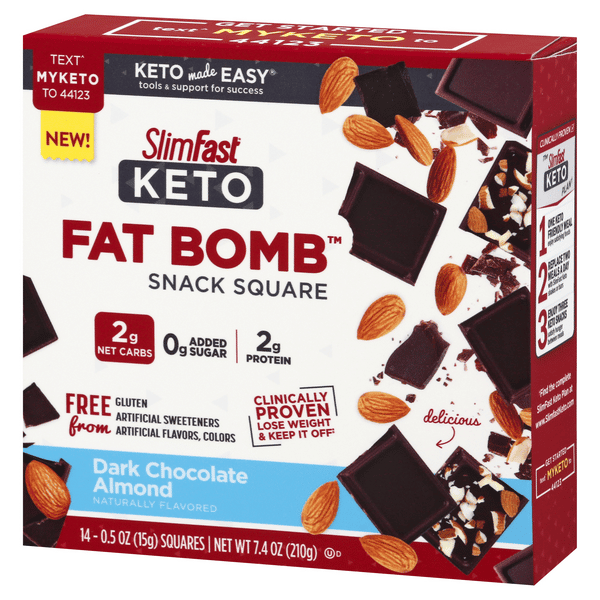 Slimfast Keto Fat Bomb Snack Square, Dark Almond Chocolate | Hy