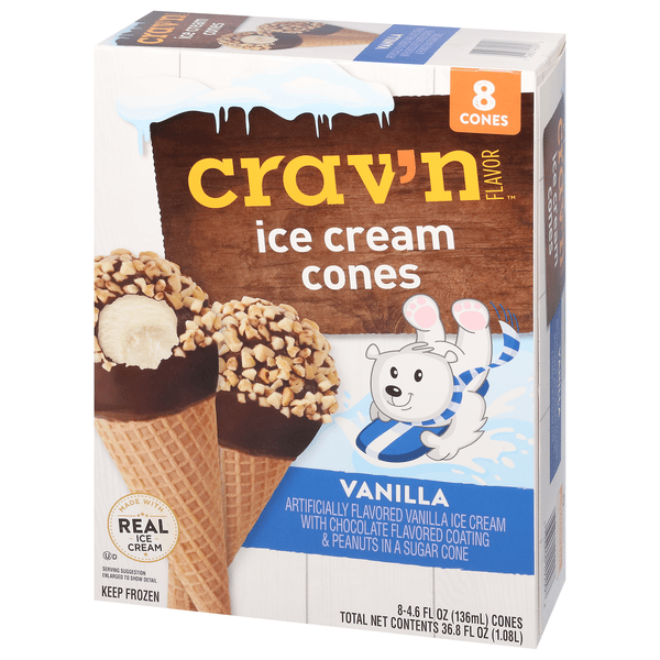 Crav'n Flavor Ice Cream Cones, Vanilla 8-4.6 fl oz | Hy-Vee Aisles