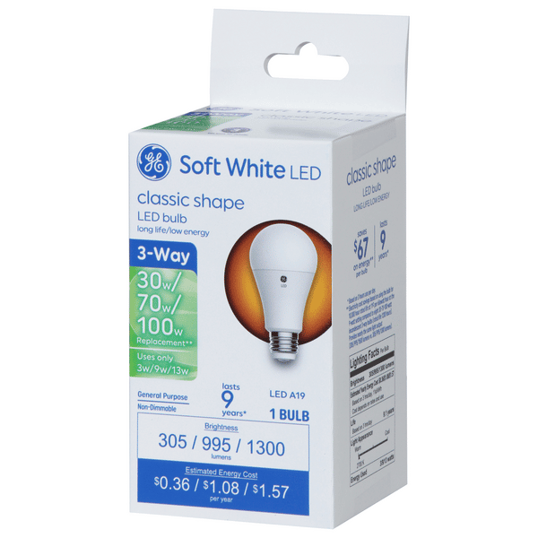 GE LED Soft White 3-Way 30/70/100W Light Bulb, Classic Shape | Hy