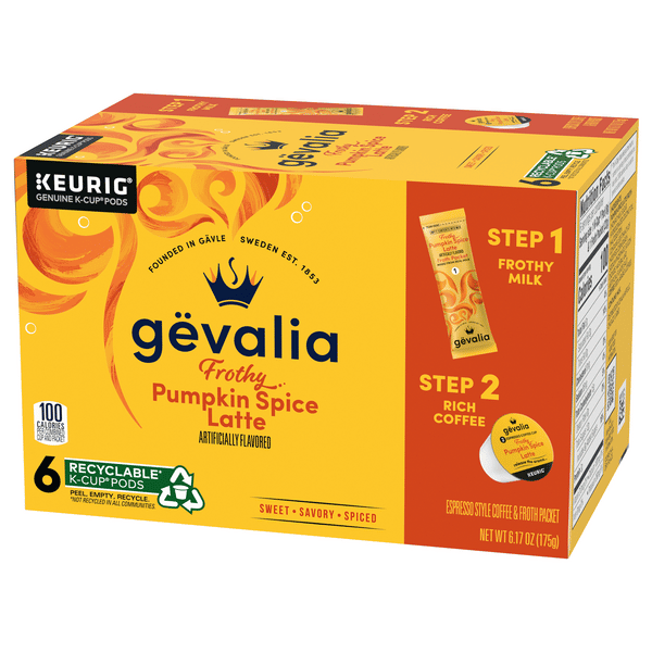 Gevalia Pumpkin Spice Latte Espresso KCup 6 Pods & Latte Froth