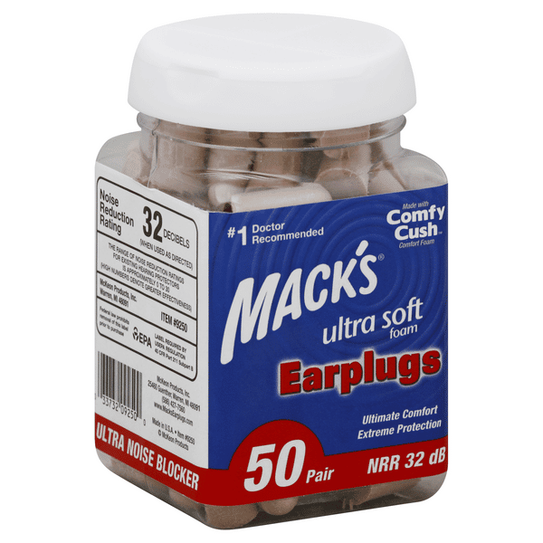 Mack's Hi Viz Soft Foam Earplugs - 3 Pair Fluorescent Yellow-Green, 32dB NRR For Industrial Use