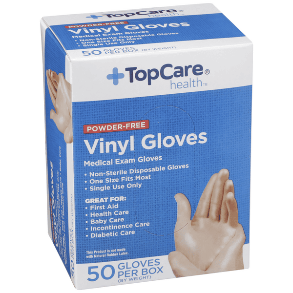 TopCare Powder-Free Vinyl Medical Exam Gloves, One Size Fits Most