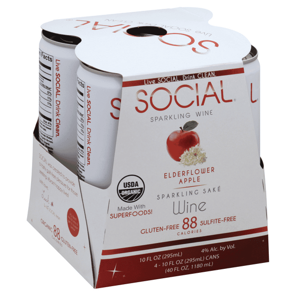 Social Sparkling Sake Wine, Elderflower Apple 4Pk | Hy-Vee Aisles