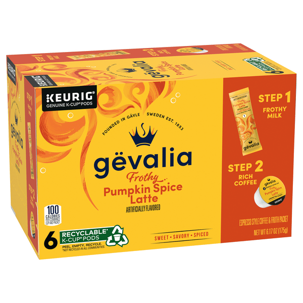 Gevalia Pumpkin Spice Latte Espresso KCup 6 Pods & Latte Froth