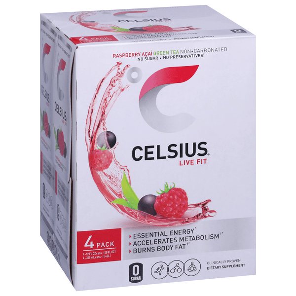 Celsius Raspberry Acai Green Tea Energy Drink 4Pk | Hy-Vee Aisles
