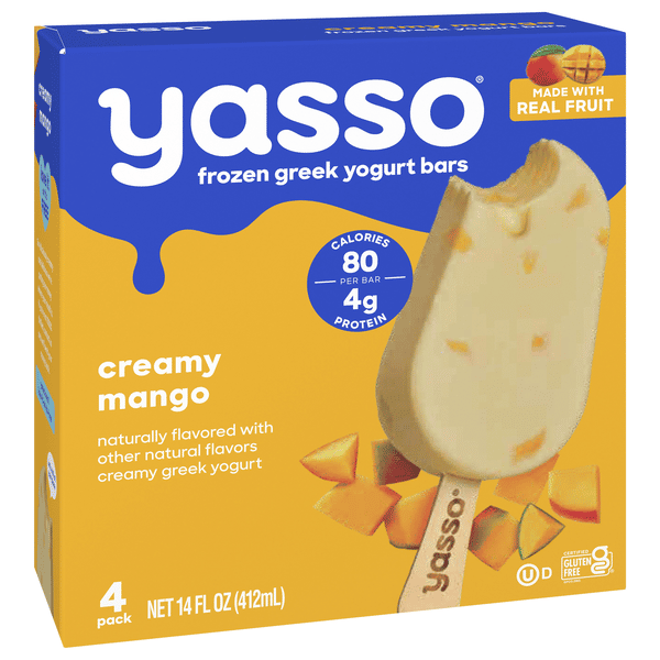 Yasso Greek Yogurt Bars, Creamy Mango, 4-3.5 fl oz | Hy-Vee Aisles
