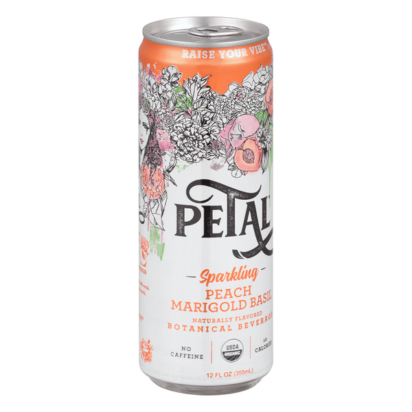 Petal Sparkling Peach Marigold Basil Botanical Beverage 12 oz | Hy
