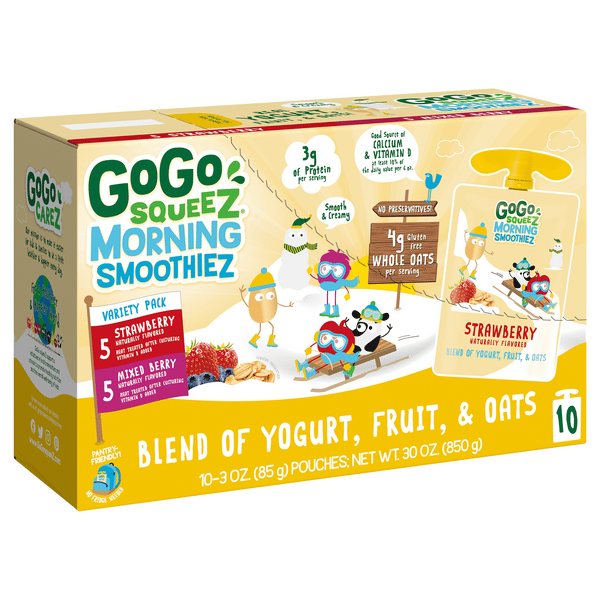 GoGo Squeez Morning Smoothiez, Strawberry/Mixed Berry, Variety