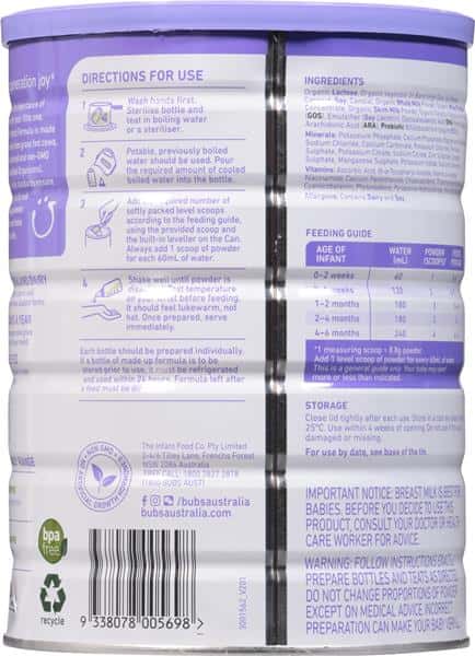 Bubs Organic 1 (0-6 Months) Infant Formula 800g | Hy-Vee Aisles