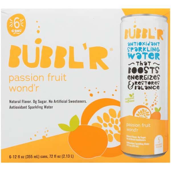 BUBBL'R Passion Fruit Wond'r Antioxidant Sparkling Water 6Pk | Hy