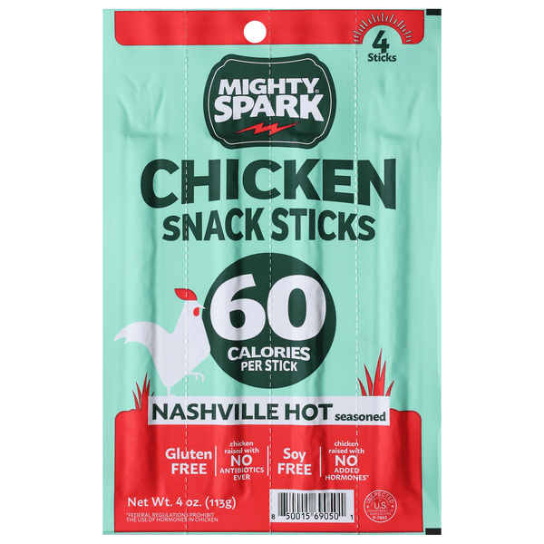 Mighty Spark Chicken Snack Sticks, Nashville Hot Seasoned, 4Ct