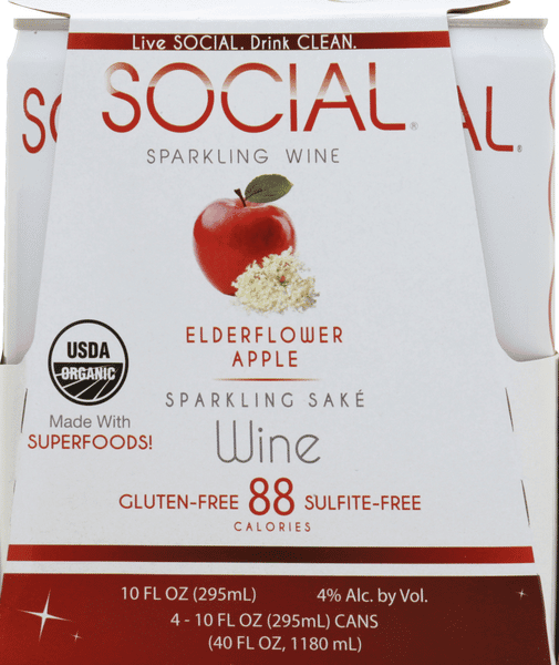 Social Sparkling Sake Wine, Elderflower Apple 4Pk | Hy-Vee Aisles