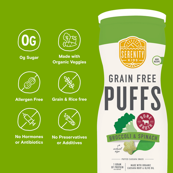 Serenity Kids Grain Free Puffs, Broccoli & Spinach, Bone Broth