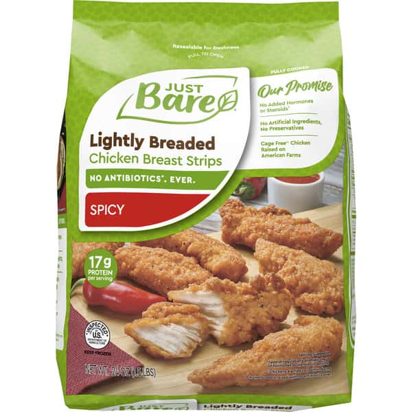Just Bare Fully Cooked Lightly Breaded Spicy Chicken Breast Strips