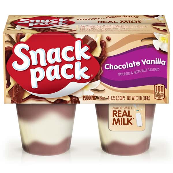 Snack Pack Chocolate Vanilla Flavored Pudding Cups, 3.25 oz., 4