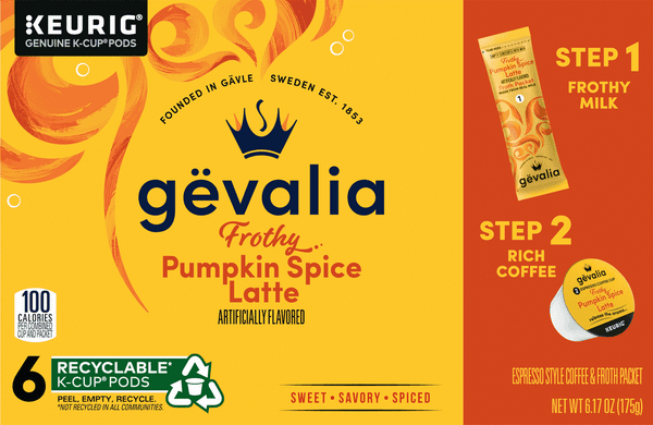 Gevalia Pumpkin Spice Latte Espresso KCup 6 Pods & Latte Froth