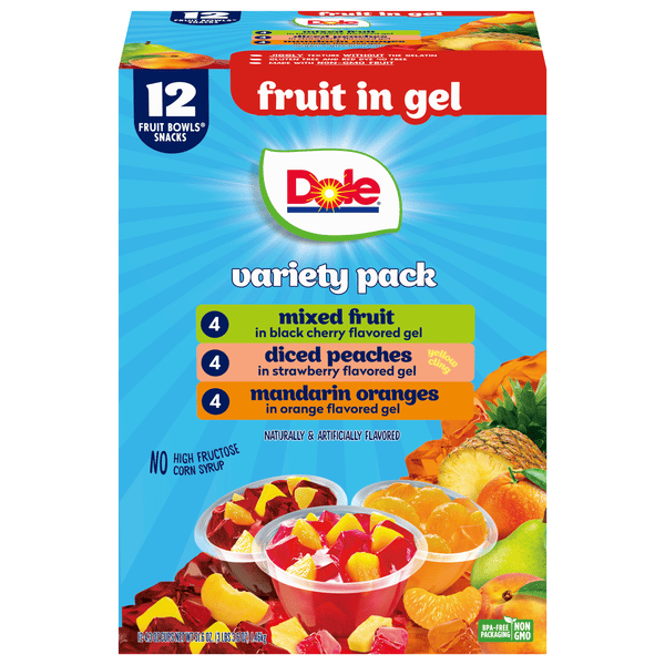 Dole Fruit Bowls Snacks, Fruit In Gel, Variety Pack, 12-4.3 oz
