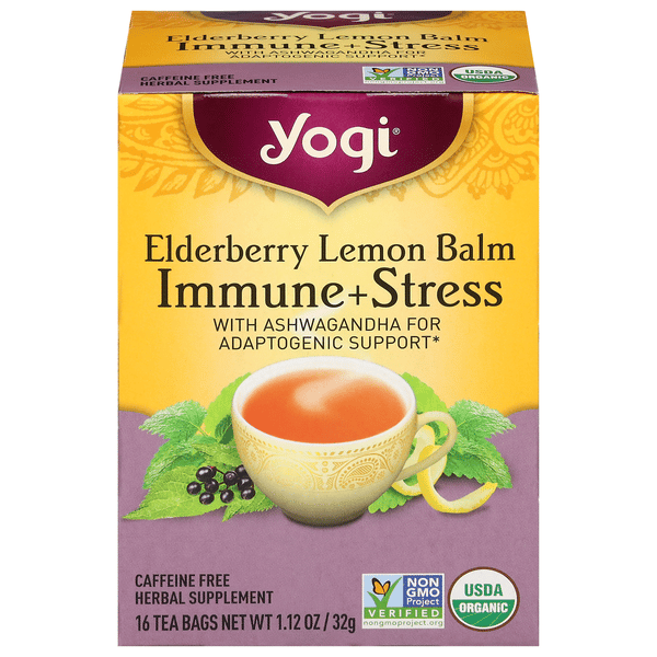 Yogi Immumne+Stress Elderberry Lemon Balm Caffeine Free, 16Ct Tea