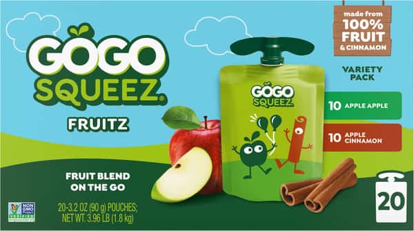 GoGo Squeez Apple Apple & Apple Cinnamon Fruit on the Go 20 Count