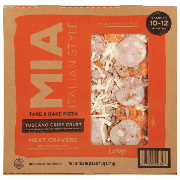 Mia Italian Take & Bake Pizza Large Tuscano Crisp Crust Meat