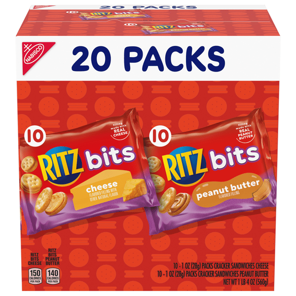 Ritz Cracker Sandwiches, Bits, Cheese/Peanut Butter, 20 Pack | Hy