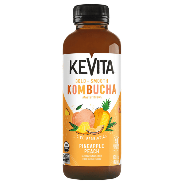 Kevita Master Brew Kombucha Pineapple Peach Live Probiotic Drink