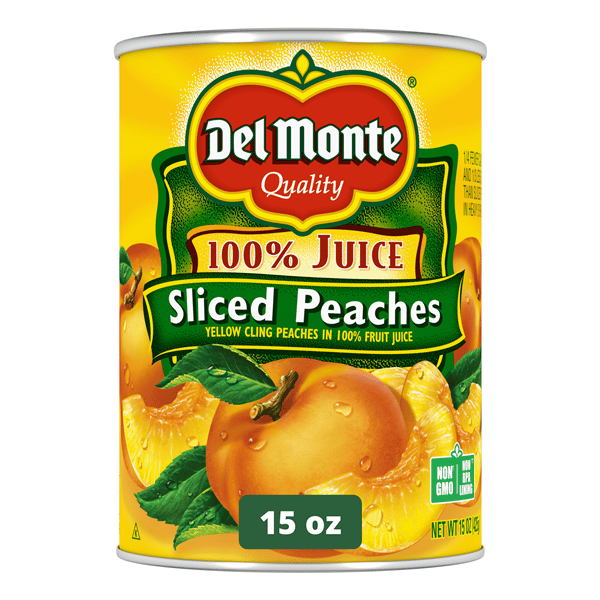 Del Monte Yellow Cling Sliced Peaches In 100% Juice – 15 Oz Cans, 12-Pack