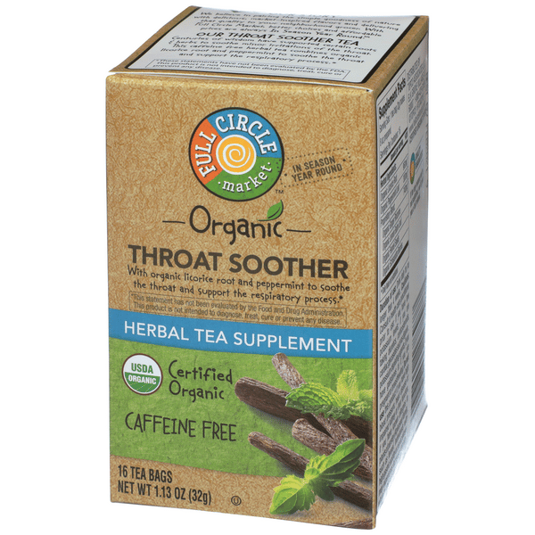 Full Circle Organic Throat Soother Herbal Tea Caffeine Free 16Ct Bags ...