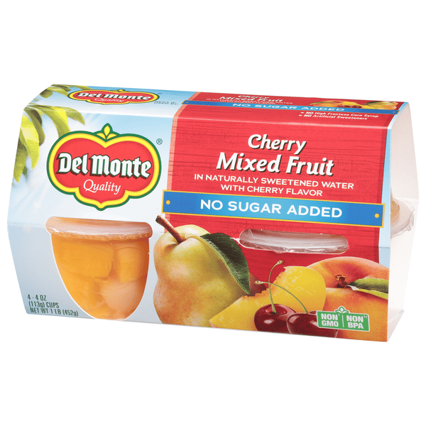 Del Monte Cherry Mixed Fruit, No Sugar Added, 4-4 oz Cups | Hy-Vee ...