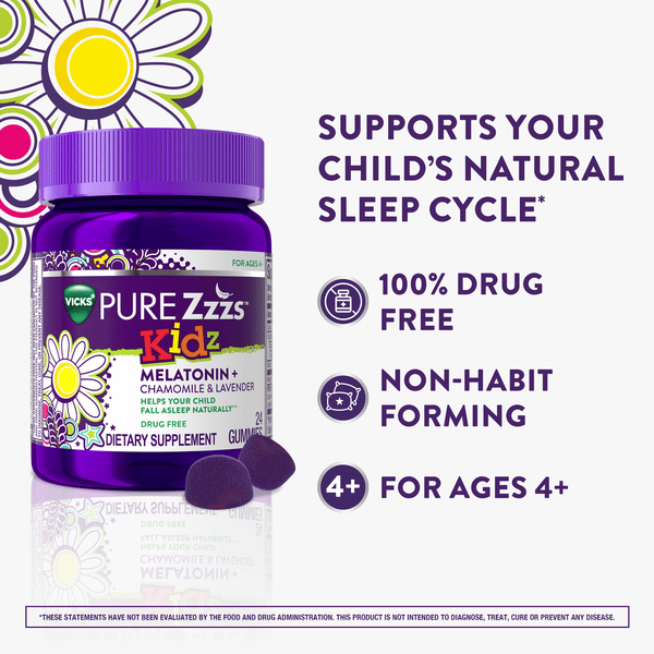 Vicks PURE Zzzs Kidz Melatonin + Lavender & Chamomile Sleep