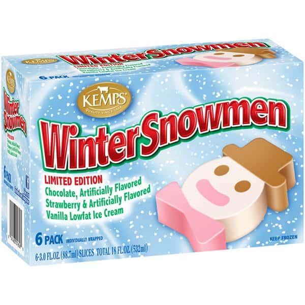 フェイスクリーム snowman Kemps Winter Snowmen Chocolate, Strawberry,Vanilla Lowfat