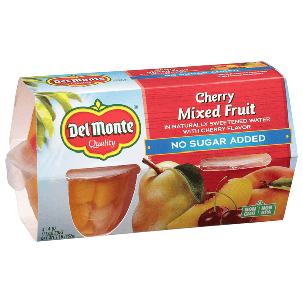 Del Monte Cherry Mixed Fruit, No Sugar Added, 4-4 oz Cups | Hy-Vee ...