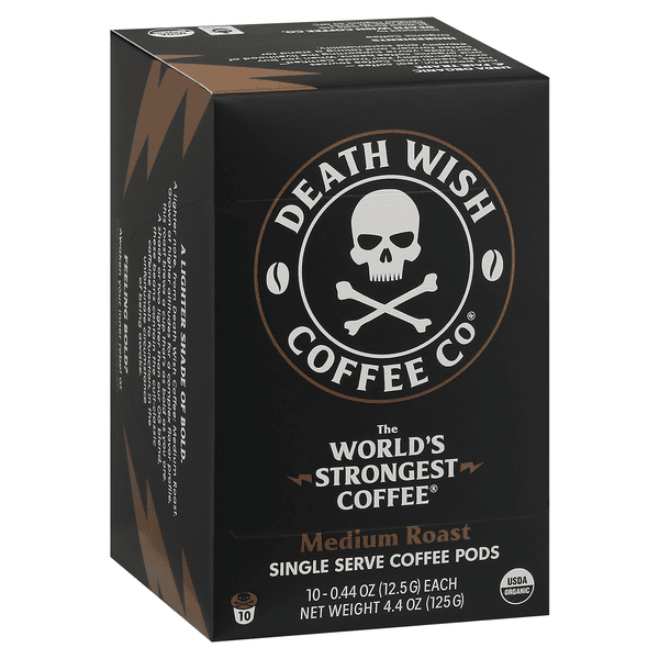 Death Wish Coffee Co, Medium Roast, Single Serve Pods, 10