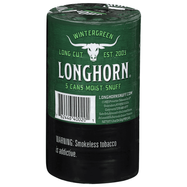 LongHorn Long Cut Wintergreen Moist Snuff 5 1.2 oz Cans